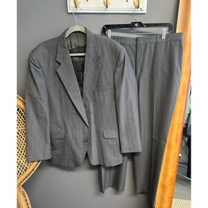 TownCraft Mens Gray 2PC Suit Jacket 44R Pants 36 R Vintage 90s Pinstripe Wool